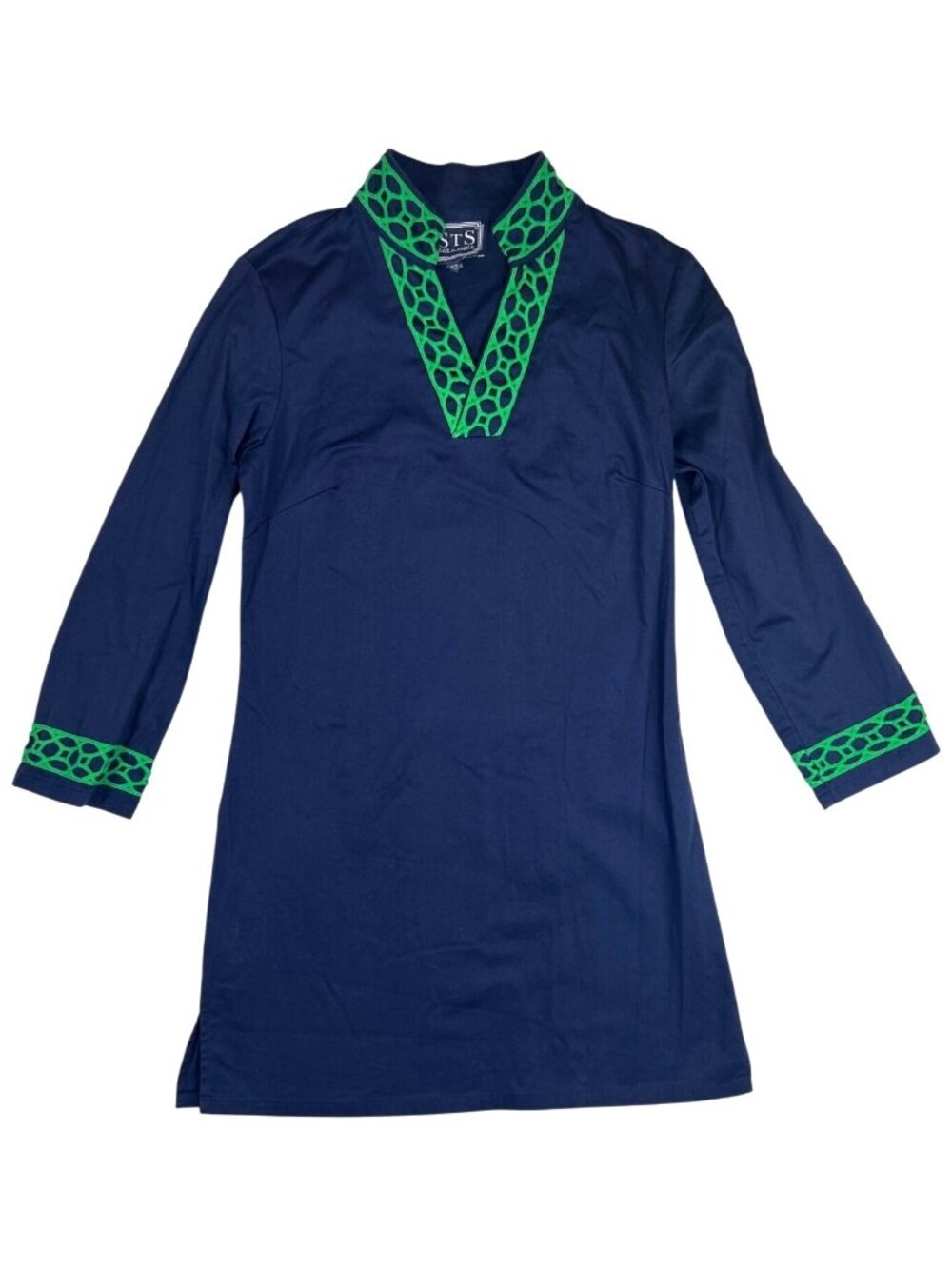 Sail to Sable Women's XS Navy Tunic Dress Green Trim Coastal Chic Preppy